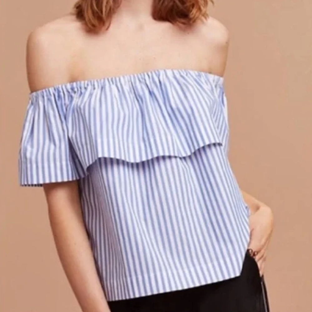 Aritzia Wilfred Cotton Striped Off-the-Shoulder Top